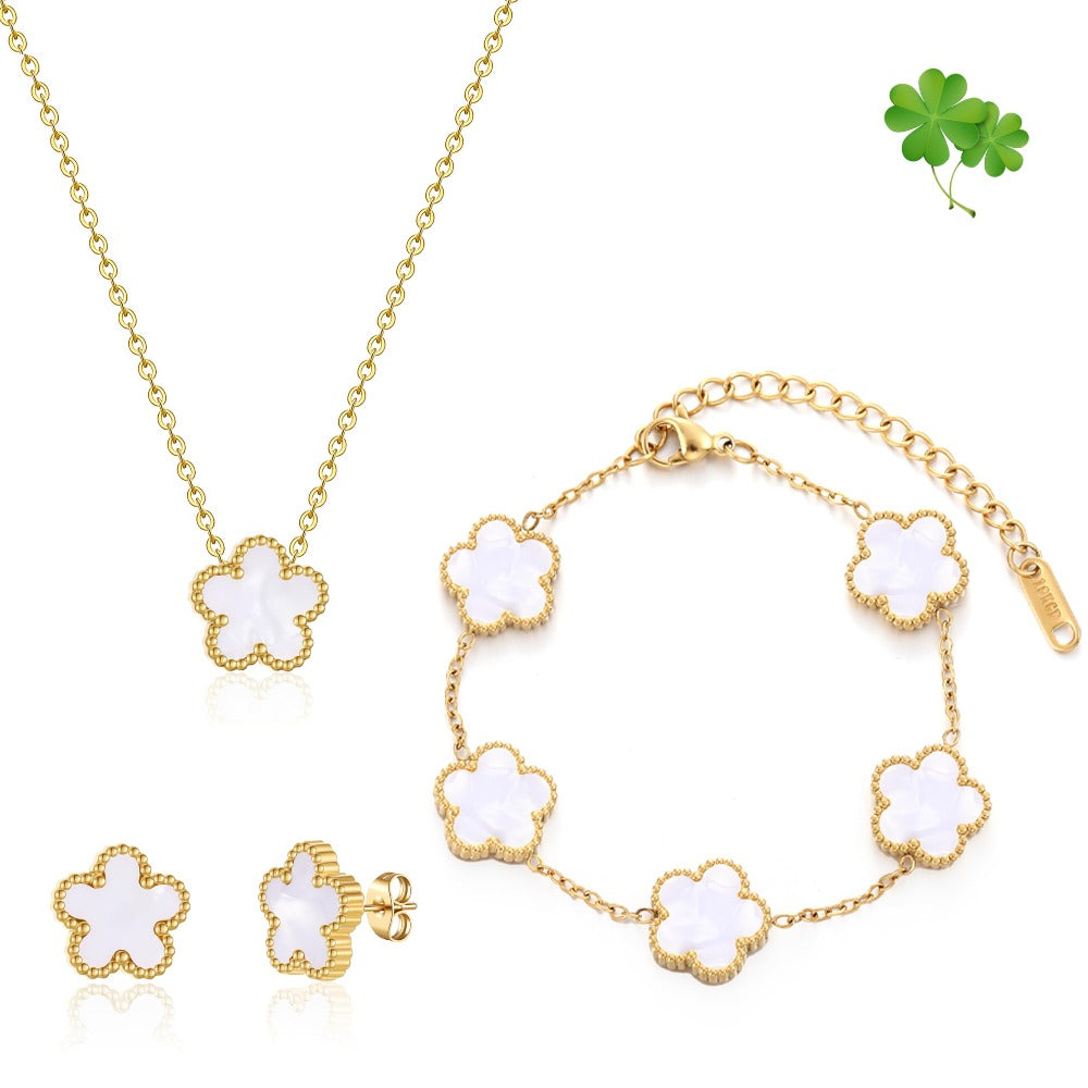 Four Leaf Clover Bracelet Set for Women - 18K Gold Plated Flower Lucky 4 Leaf Necklace Bracelet Earrings Jewelry Sets Gift for Women