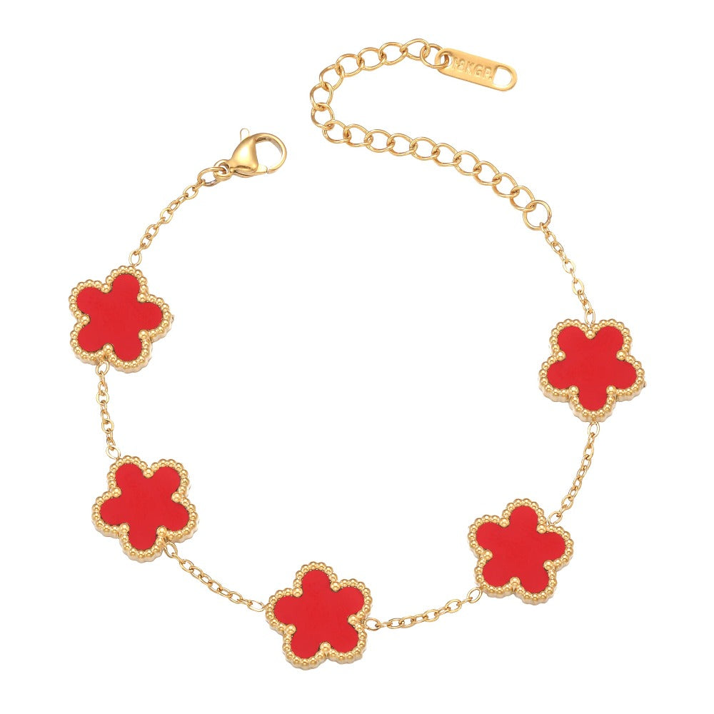 Clover Bracelet for Women 18K Gold Plated Four Leaf Flower Lucky 4 Leaf Link Bracelet Jewelry Gift for Women