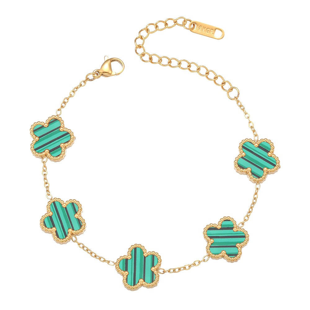 Clover Bracelet for Women 18K Gold Plated Four Leaf Flower Lucky 4 Leaf Link Bracelet Jewelry Gift for Women