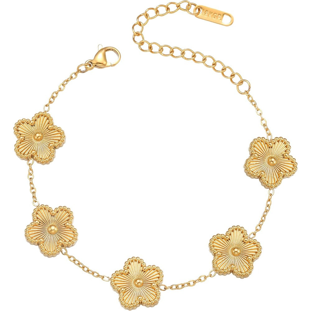 Clover Bracelet for Women 18K Gold Plated Four Leaf Flower Lucky 4 Leaf Link Bracelet Jewelry Gift for Women