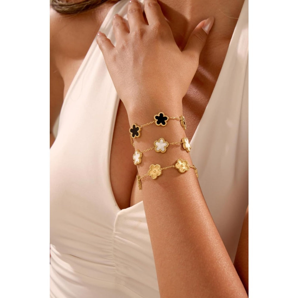 Four Leaf Clover Bracelet Set for Women - 3Pcs 18K Gold Plated Flower Lucky 4 Leaf Link Bracelet Jewelry Gift for Women Van Cleef