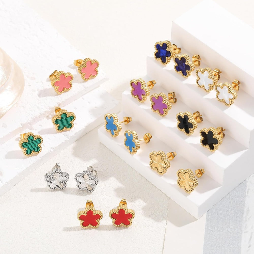 18K Gold Plated Clover Earrings for Women-Four Leaf Flower Lucky Stud Earrings 4 Leaf Dangle Earrings Simple Jewelry Gifts for Women