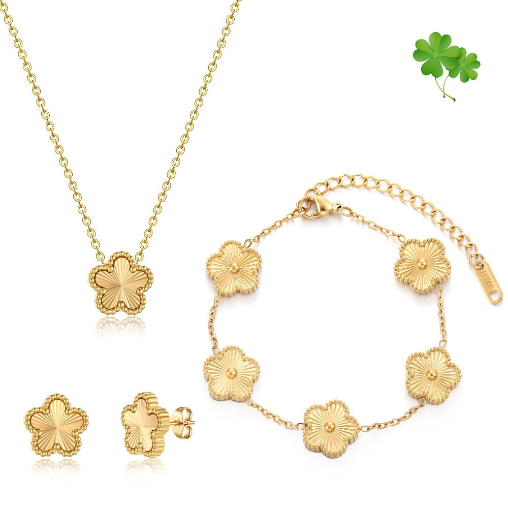 Four Leaf Clover Bracelet Set for Women - 18K Gold Plated Flower Lucky 4 Leaf Necklace Bracelet Earrings Jewelry Sets Gift for Women