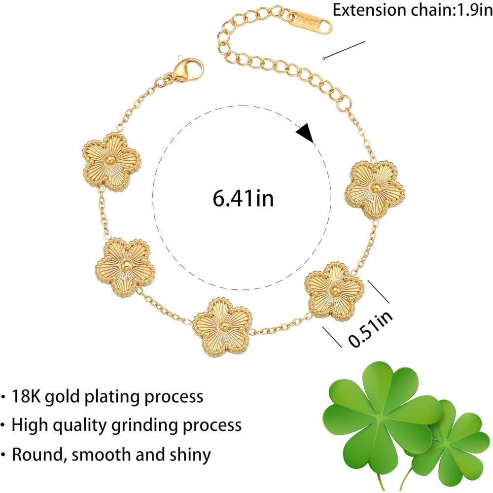 Clover Bracelet for Women 18K Gold Plated Four Leaf Flower Lucky 4 Leaf Link Bracelet Jewelry Gift for Women