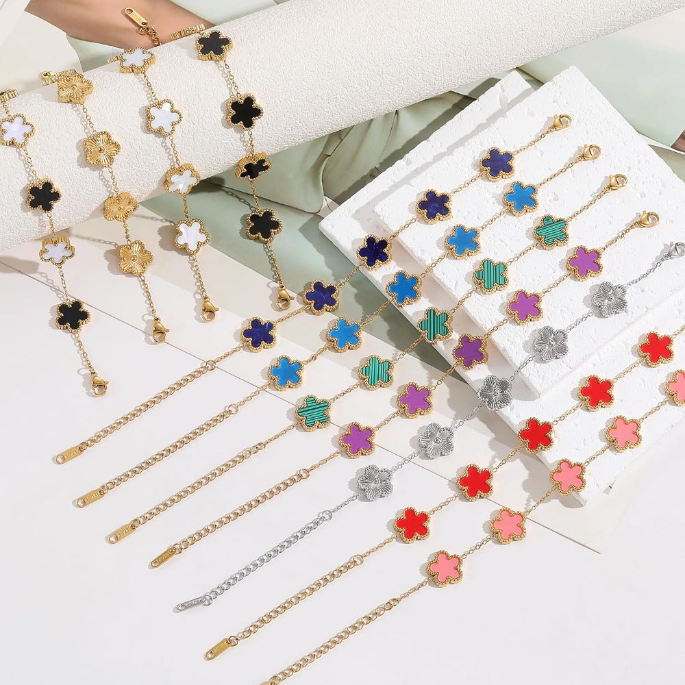 Clover Bracelet for Women 18K Gold Plated Four Leaf Flower Lucky 4 Leaf Link Bracelet Jewelry Gift for Women