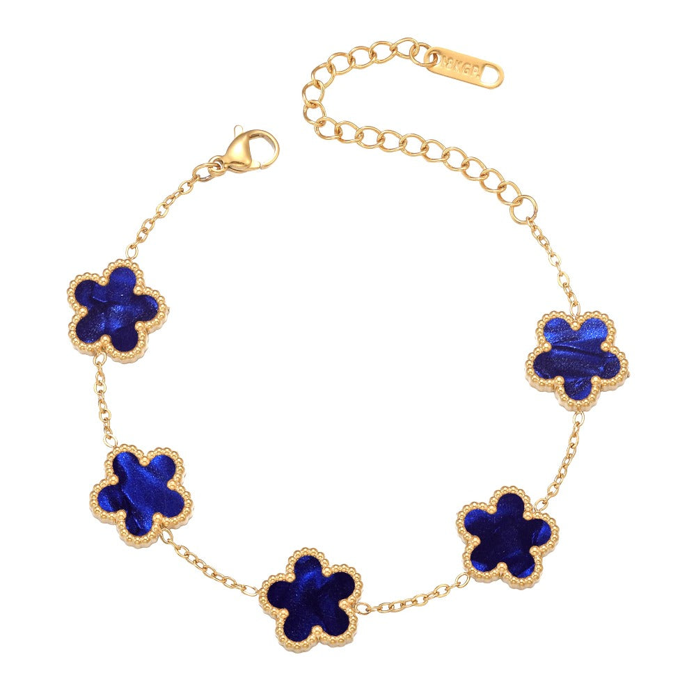 Clover Bracelet for Women 18K Gold Plated Four Leaf Flower Lucky 4 Leaf Link Bracelet Jewelry Gift for Women