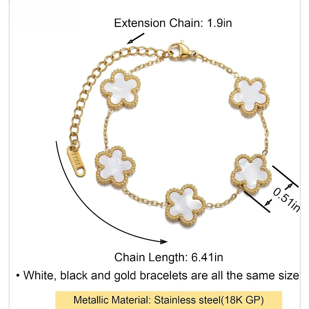 Four Leaf Clover Bracelet Set for Women - 3Pcs 18K Gold Plated Flower Lucky 4 Leaf Link Bracelet Jewelry Gift for Women Van Cleef