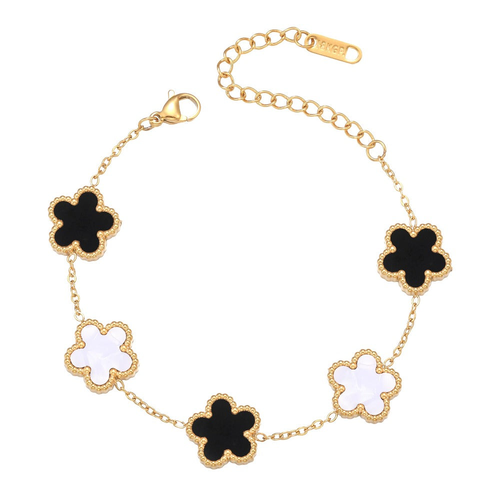 Clover Bracelet for Women 18K Gold Plated Four Leaf Flower Lucky 4 Leaf Link Bracelet Jewelry Gift for Women