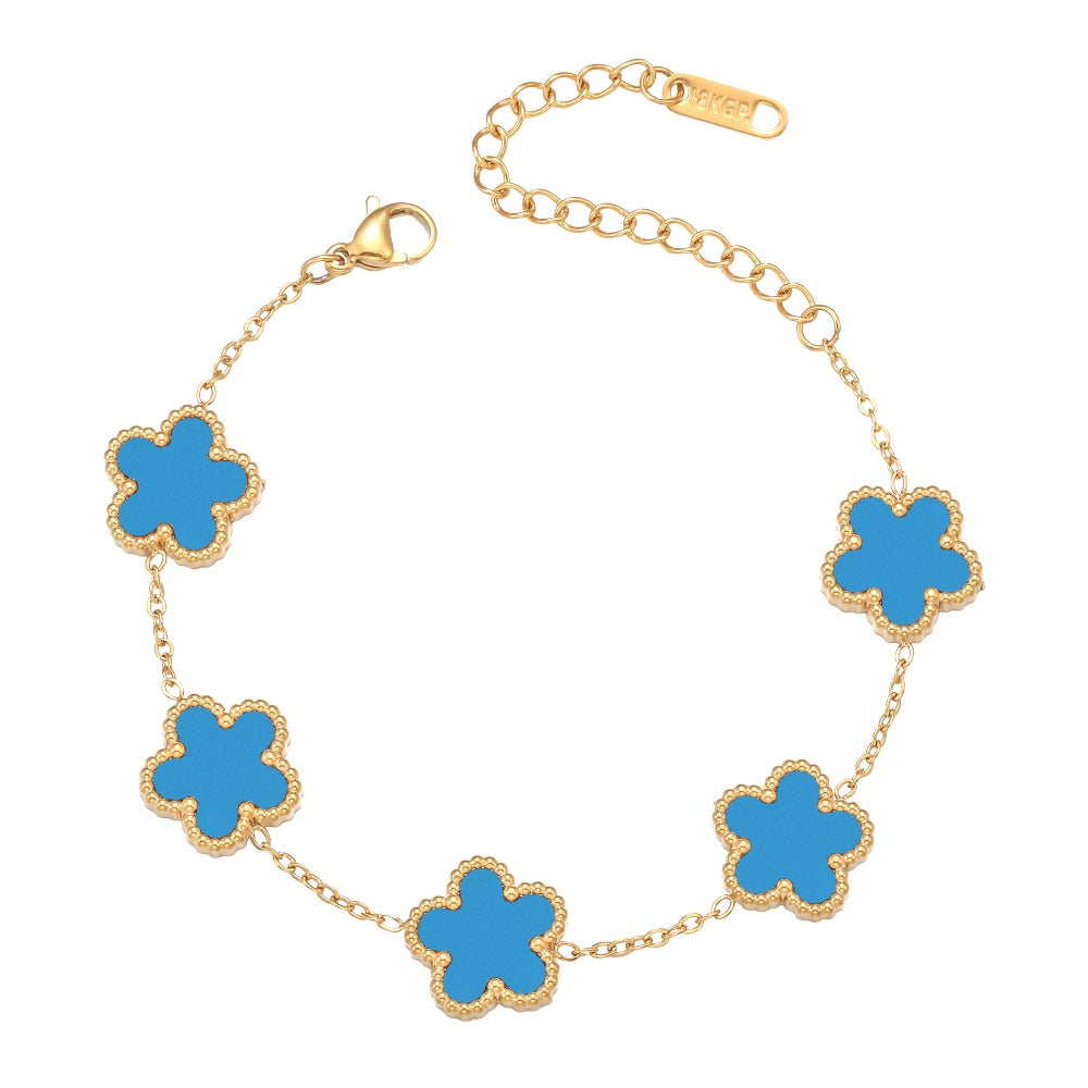 Clover Bracelet for Women 18K Gold Plated Four Leaf Flower Lucky 4 Leaf Link Bracelet Jewelry Gift for Women