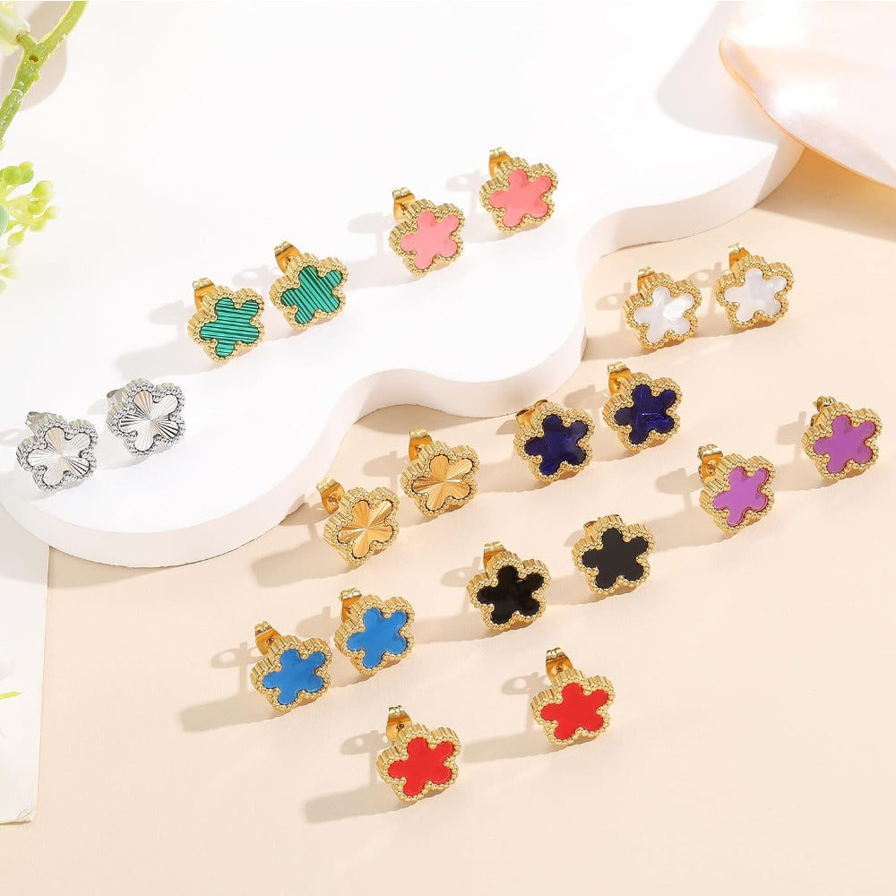 18K Gold Plated Clover Earrings for Women-Four Leaf Flower Lucky Stud Earrings 4 Leaf Dangle Earrings Simple Jewelry Gifts for Women