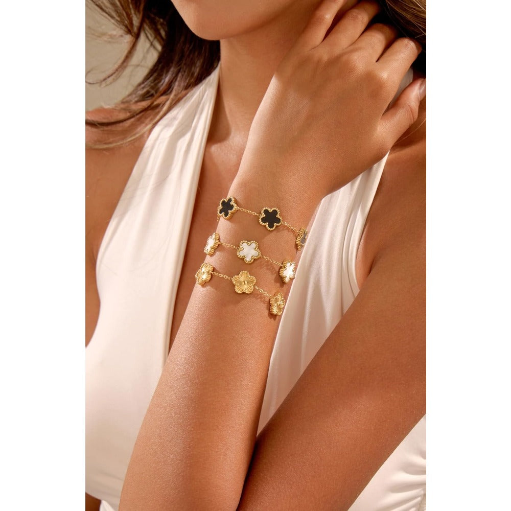Four Leaf Clover Bracelet Set for Women - 3Pcs 18K Gold Plated Flower Lucky 4 Leaf Link Bracelet Jewelry Gift for Women Van Cleef