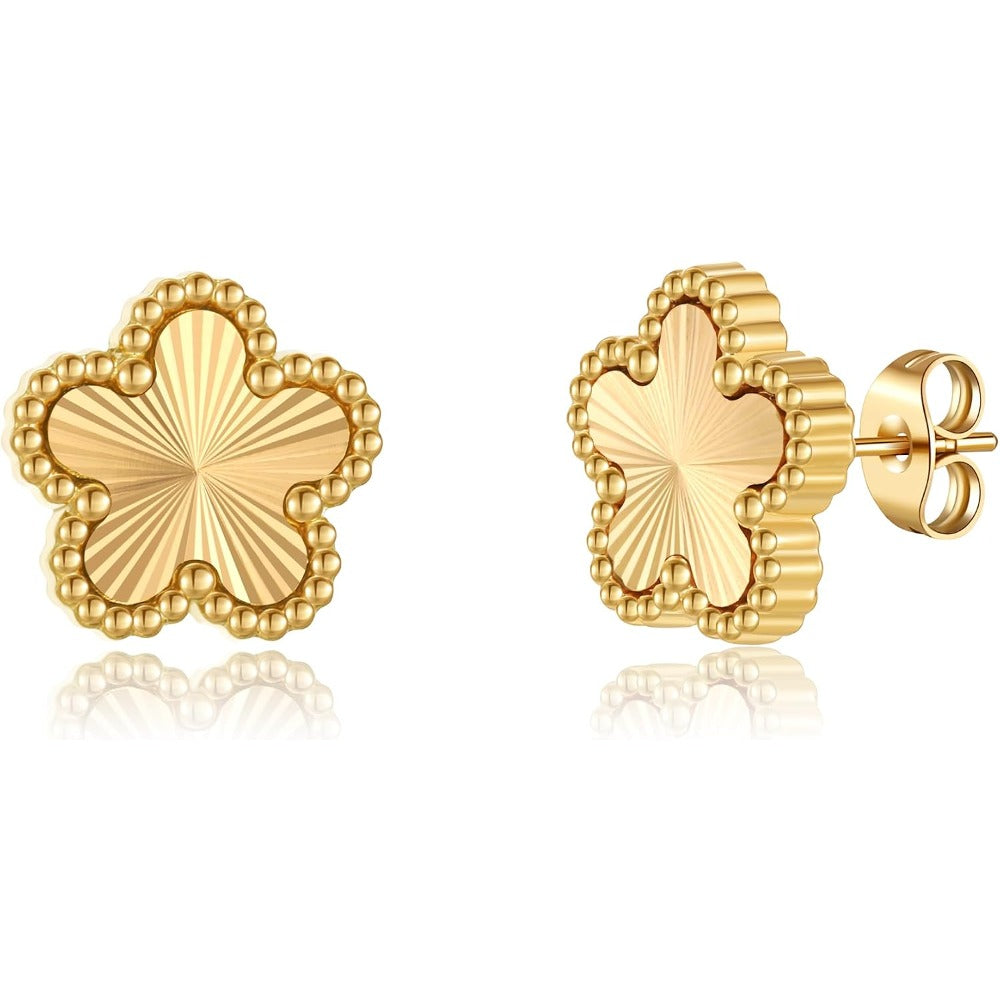18K Gold Plated Clover Earrings for Women-Four Leaf Flower Lucky Stud Earrings 4 Leaf Dangle Earrings Simple Jewelry Gifts for Women