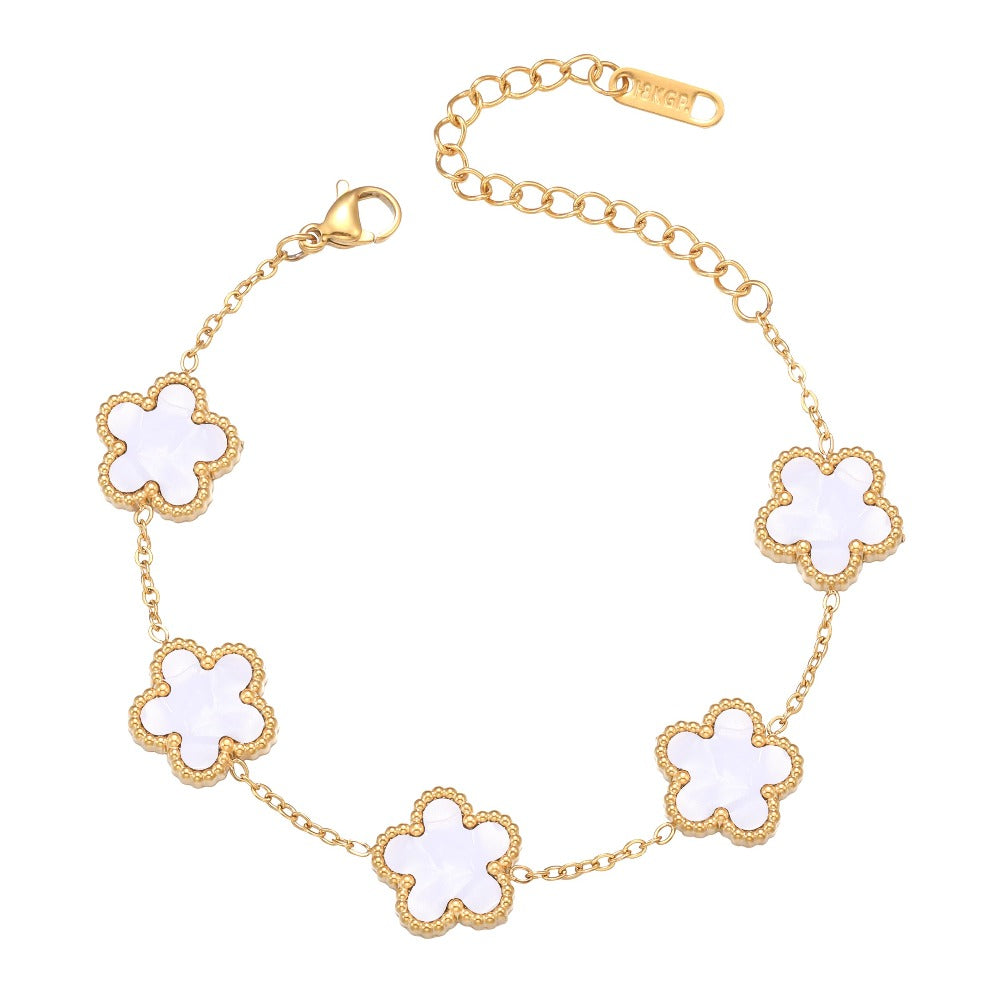 Clover Bracelet for Women 18K Gold Plated Four Leaf Flower Lucky 4 Leaf Link Bracelet Jewelry Gift for Women