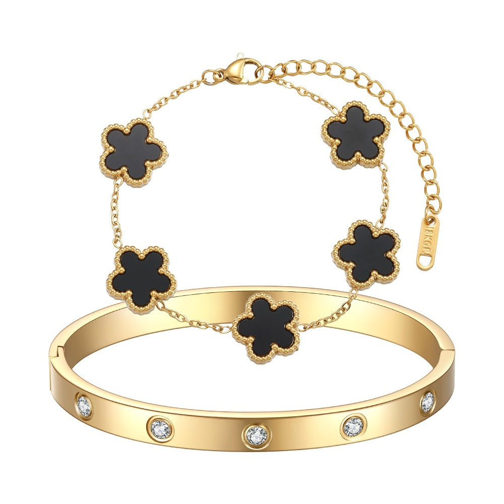 18K Gold Plated Clover Bracelet Love bangle Set for Women - Stack Friendship Bracelet Lucky Link Bracelets Jewelry Gifts Trendy for Women