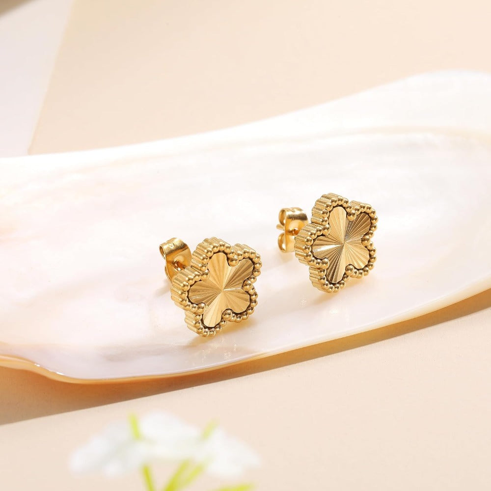 18K Gold Plated Clover Earrings for Women-Four Leaf Flower Lucky Stud Earrings 4 Leaf Dangle Earrings Simple Jewelry Gifts for Women