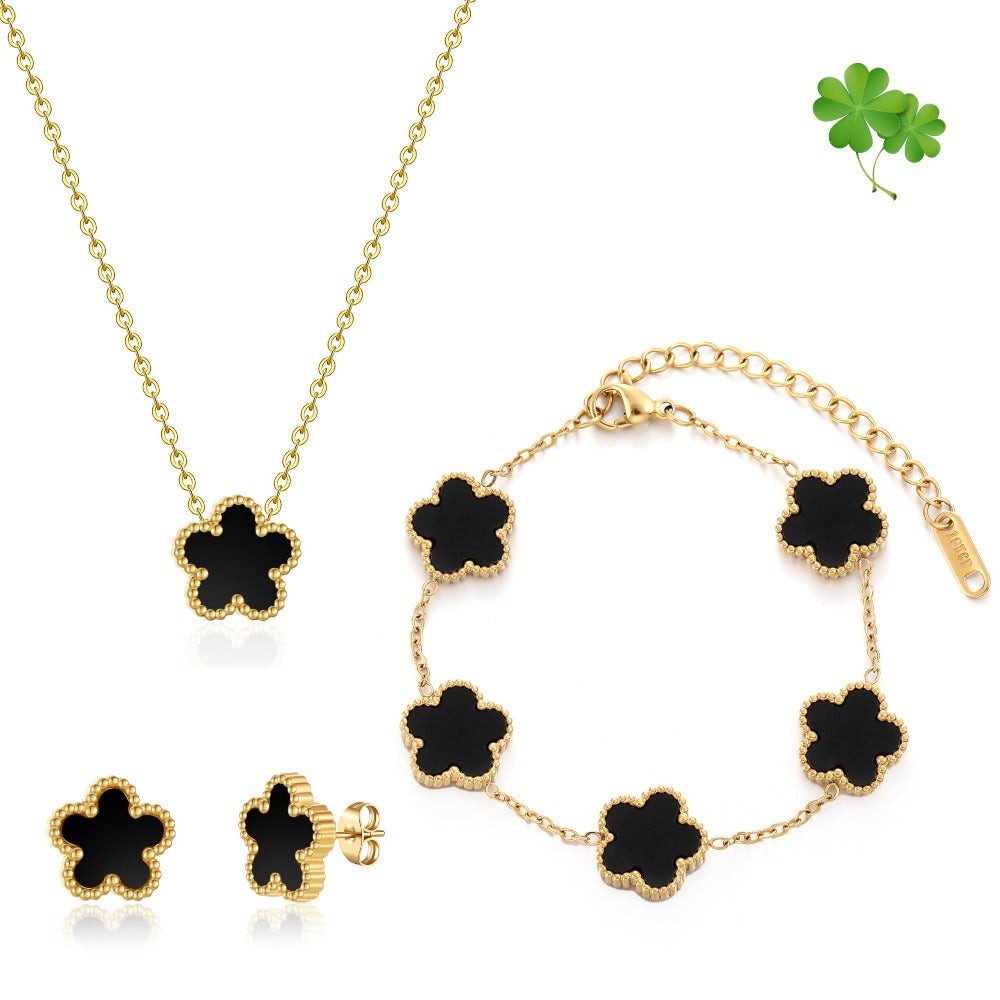 Four Leaf Clover Bracelet Set for Women - 18K Gold Plated Flower Lucky 4 Leaf Necklace Bracelet Earrings Jewelry Sets Gift for Women
